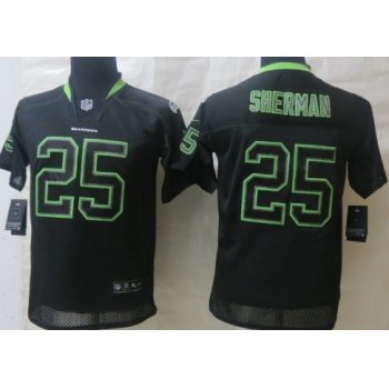 Nike Seattle Seahawks #25 Richard Sherman Lights Out Black Kids Jersey