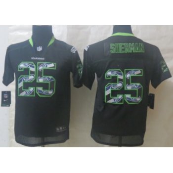 Nike Seattle Seahawks #25 Richard Sherman Lights Out Black Ornamented Kids Jersey