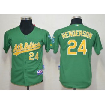 Oakland Athletics #24 Rickey Henderson Green Kids Jersey