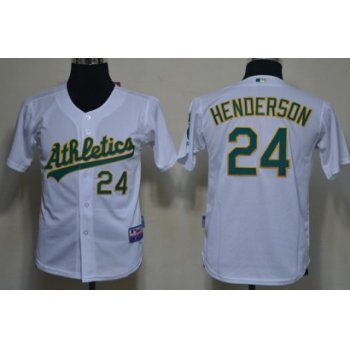 Oakland Athletics #24 Rickey Henderson White Kids Jersey