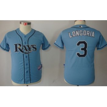 Tampa Bay Rays #3 Evan Longoria Light Blue Kids Jersey