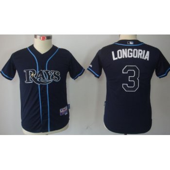 Tampa Bay Rays #3 Evan Longoria Navy Blue Kids Jersey