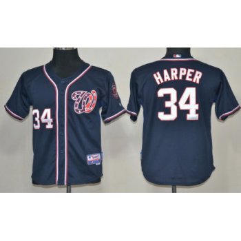 Washington Nationals #34 Bryce Harper Navy Blue Kids Jersey