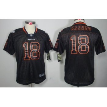 Nike Denver Broncos #18 Peyton Manning Lights Out Black Kids Jersey