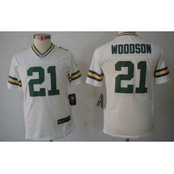 Nike Green Bay Packers #21 Charles Woodson White Limited Kids Jersey