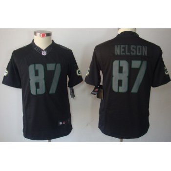 Nike Green Bay Packers #87 Jordy Nelson Black Impact Limited Kids Jersey