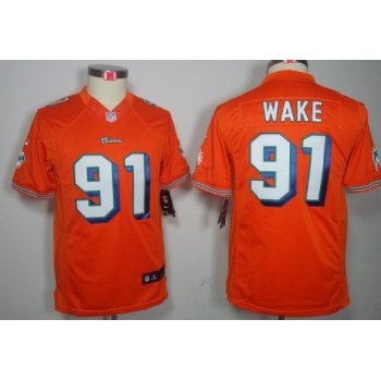 Nike Miami Dolphins #91 Cameron Wake Orange Limited Kids Jersey