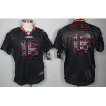 Nike San Francisco 49ers #16 Joe Montana Lights Out Black Kids Jersey