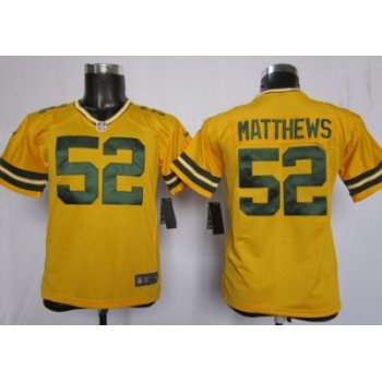 Nike Green Bay Packers #52 Clay Matthews Yellow Game Kids Jersey