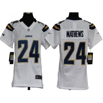 Nike San Diego Chargers #24 Ryan Mathews White Game Kids Jersey