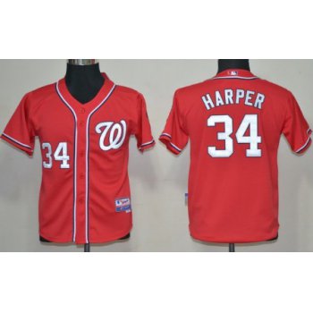 Washington Nationals #34 Bryce Harper Red Kids Jersey