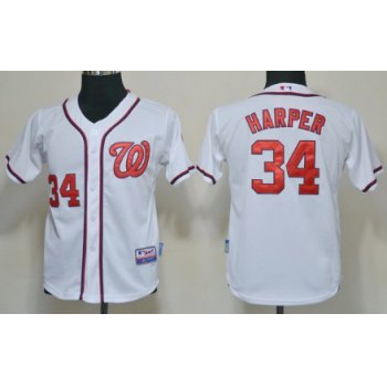 Washington Nationals #34 Bryce Harper White Kids Jersey