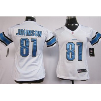 Nike Detroit Lions #81 Calvin Johnson White Game Kids Jersey