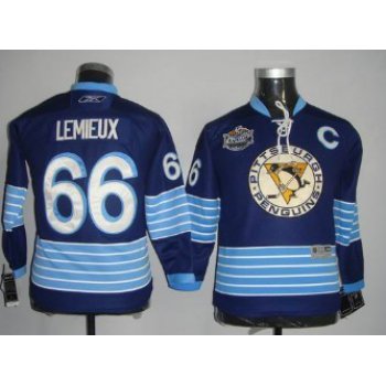 Pittsburgh Penguins #66 Mario Lemieux Navy Blue Third Kids Jersey