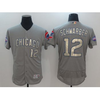 Men Chicago Cubs 12 Schwarber Grey Champion gold character Elite 2021 MLB Jerseys