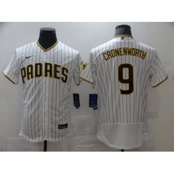 Men San Diego Padres 9 Cronenworth White stripe Elite 2021 Nike MLB Jersey