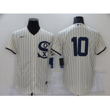 Men's Chicago White Sox #10 Yoan Moncada 2021 Cream Navy Field of Dreams Flex Base Stitched Jersey