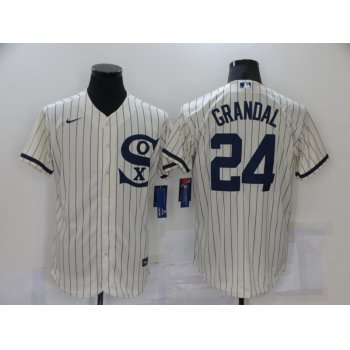 Men's Chicago White Sox #24 Yasmani Grandal 2021 Cream Navy Field of Dreams Name Flex Base Stitched Jersey