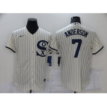 Men's Chicago White Sox #7 Tim Anderson 2021 Cream Navy Field of Dreams Name Flex Base Stitched Jersey