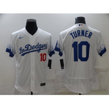 Men's Los Angeles Dodgers #10 Justin Turner White 2021 City Connect Flex Base Stitched Jersey