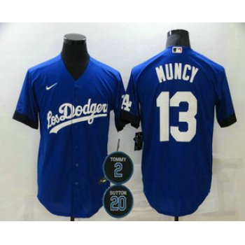 Men's Los Angeles Dodgers #13 Max Muncy Blue #2 #20 Patch City Connect Cool Base Stitched Jersey