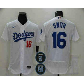 Men's Los Angeles Dodgers #16 Will Smith White #2 #20 Patch Stitched MLB Flex Base Nike Jersey