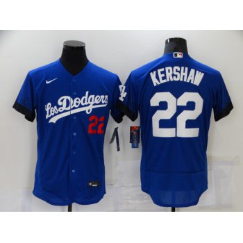 Men's Los Angeles Dodgers #22 Clayton Kershaw Blue 2021 City Connect Flex Base Stitched Jersey