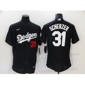 Men's Los Angeles Dodgers #31 Max Scherzer Black Stitched MLB Flex Base Nike Jersey