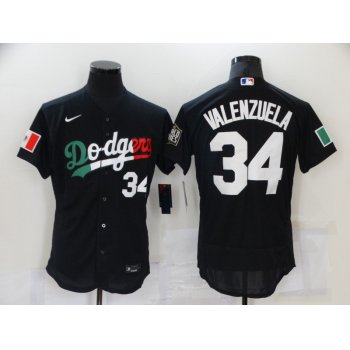 Men's Los Angeles Dodgers #34 Fernando Valenzuela Black Mexico 2020 World Series Flex Base Nike Jersey