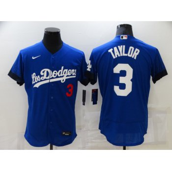 Men's Los Angeles Dodgers #3 Chris Taylor Blue 2021 City Connect Flex Base Stitched Jersey