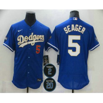 Men's Los Angeles Dodgers #5 Corey Seager Blue #2 #20 Patch Stitched MLB Flex Base Nike Jersey