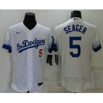 Men's Los Angeles Dodgers #5 Corey Seager White 2021 City Connect Flex Base Stitched Jersey