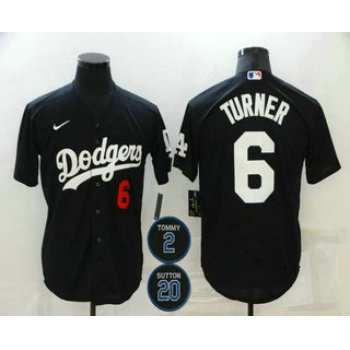 Men's Los Angeles Dodgers #6 Trea Turner Black #2 #20 Patch Stitched Number MLB Cool Base Nike Jersey