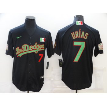 Men's Los Angeles Dodgers #7 Julio Urias Black With Los Angeles Green Mexico 2020 World Series Stitched MLB Jersey