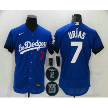 Men's Los Angeles Dodgers #7 Julio Urias Blue #2 #20 Patch City Connect Flex Base Stitched Jersey