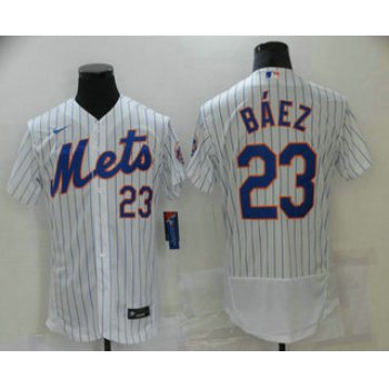 Men's New York Mets #23 Javier Baez White Stitched MLB Flex Base Nike Jersey