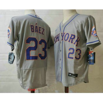 Men's New york mets #23 javier baez grey stitched mlb flex base nike jersey