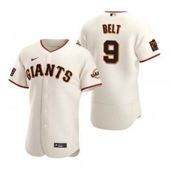 Men's San Francisco Giants #9 Brandon Belt stitched Cream Jersey