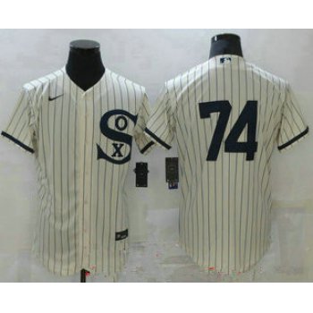 Men's chicago white sox #74 eloy jimenez 2021 cream navy field of dreams flex base stitched jersey