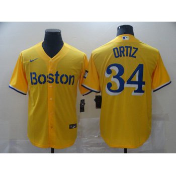 Men Boston Red Sox 34 Ortiz Yellow Game 2021 Nike MLB Jerseys