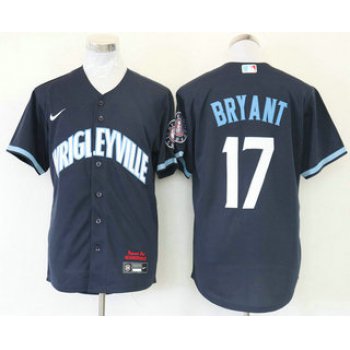 Men's Chicago Cubs #17 Kris Bryant Navy Blue 2021 City Connect Stitched MLB Cool Base Nike Jersey