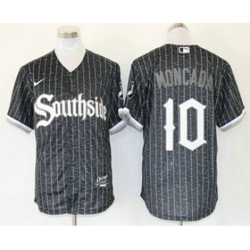 Men's Chicago White Sox #10 Yoan Moncada Black 2021 City Connect Stitched MLB Cool Base Nike Jersey