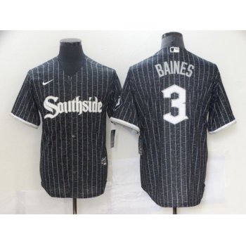 Men's Chicago White Sox #3 Harold Baines Black 2021 City Connect Stitched MLB Cool Base Nike Jersey