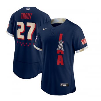 Men's Los Angeles Angels #27 Mike Trout 2021 Navy All-Star Flex Base Stitched MLB Jersey