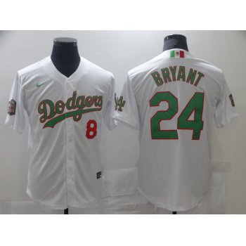 Men's Los Angeles Dodgers #8 #24 Kobe Bryant White Green Mexico 2020 World Series Stitched MLB Jersey