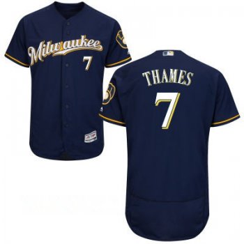 Men's Milwaukee Brewers #7 Eric Thames Navy Blue Milwaukee Stitched MLB Majestic Flex Base Jersey