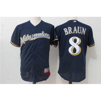 Men's Milwaukee Brewers #8 Ryan Braun Navy Blue Milwaukee Stitched MLB Majestic Cool Base Jersey