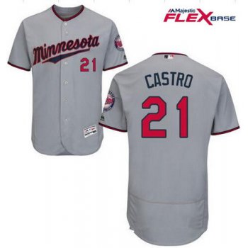 Men's Minnesota Twins #21 Jason Castro Gray Road Stitched MLB Majestic Flex Base Jersey