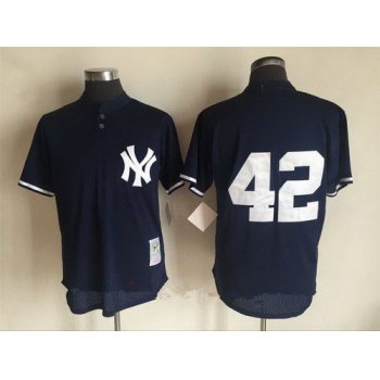 Men's New York Yankees #42 Mariano Rivera Navy Blue Mesh Batting Practice Throwback Jersey By Mitchell & Ness