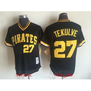 Men's Pittsburgh Pirates #27 Kent Tekulve Black Mesh Batting Practice Throwback Jersey By Mitchell & Ness